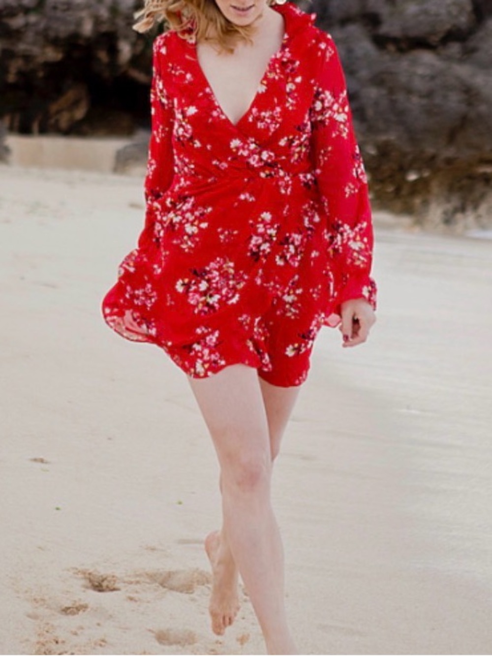 H&M Red Floral ruffles dress.